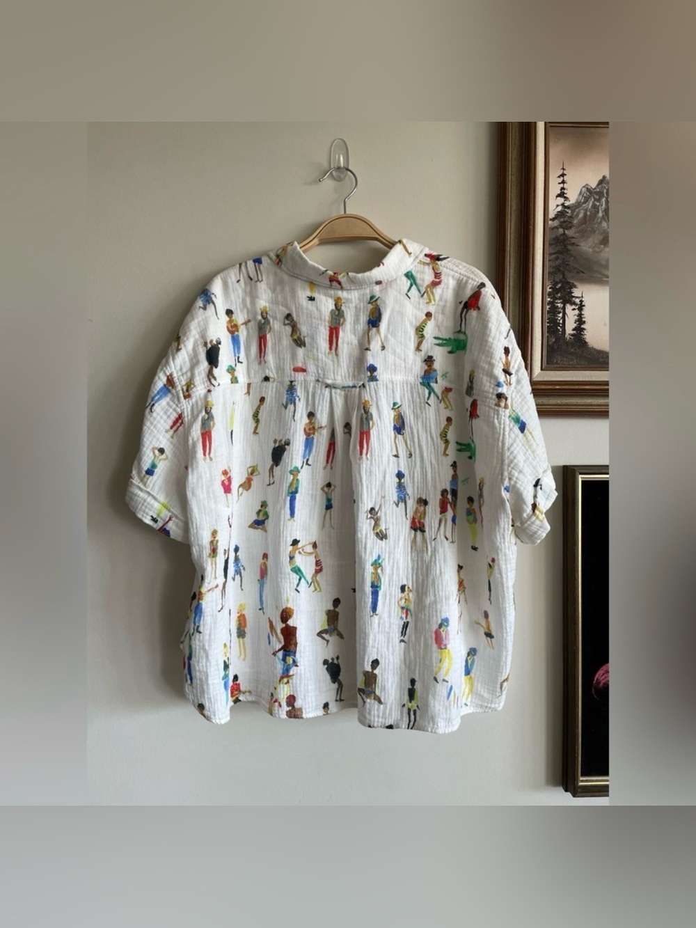 Sézane || x G. Kero “Laurine” Many People Print Cotton Gauze Shirt - Picture 5 of 6